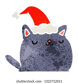 hand drawn christmas retro cartoon of kawaii cat