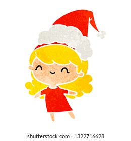 hand drawn christmas retro cartoon of kawaii girl