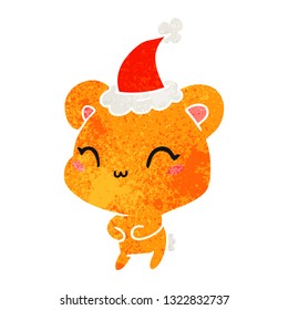 hand drawn christmas retro cartoon of kawaii bear