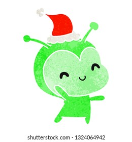hand drawn christmas retro cartoon of kawaii alien