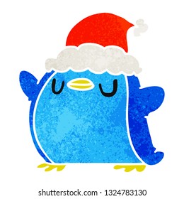 hand drawn christmas retro cartoon of kawaii penguin