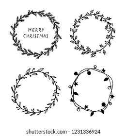 Hand drawn Christmas round frames
