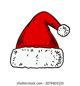 Hand drawn Christmas Santa Claus hat. Vector illustration