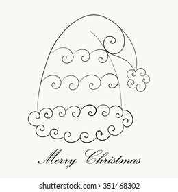 Hand drawn Christmas Santa Claus hat for adult anti stress Coloring Page. Isolated on white background. Vector monochrome sketch.