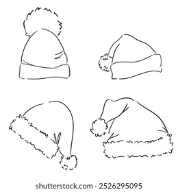 Hand drawn Christmas Santa hat sketch vector illustration, isolated white background