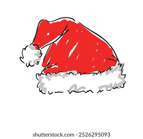 Hand drawn Christmas Santa red hat vector illustration, isolated white background