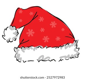 Hand drawn Christmas Santa red hat vector illustration, isolated white background