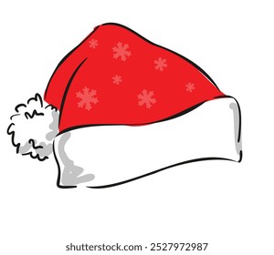 Hand drawn Christmas Santa red hat vector illustration, isolated white background