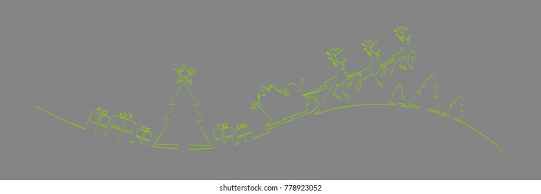 Hand drawn Christmas scene with Santa Claus - panoramic decoration. Vector.