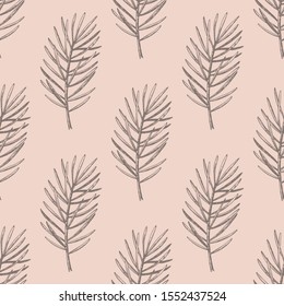 Hand drawn Christmas seamless pattern. Vector background with conifer branches