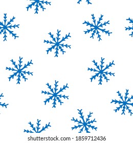 Hand Drawn Christmas Seamless Pattern with Snowflakes. Winter Background Drawn by Color Pencil. Decorative backdrop for fabric, textile, wrapping paper, card, invitation, wallpaper, web design.