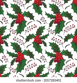 La Navidad se dibujó a mano con ramas huecas. Colorido   ramas de estilo vintage. Ilustración vectorial con elementos decorativos para tarjetas de felicitación, carteles de navidad y envoltura.