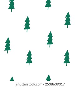 Padrão de Natal sem costura desenhado à mão com árvores de Natal decorativas. Doodle pinheiros de Ano Novo no fundo branco.