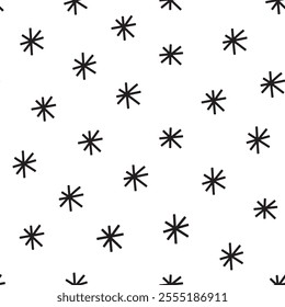 Hand drawn Christmas seamless pattern with decorative Christmas snowflakes. Doodle Christmas illustration on white background.