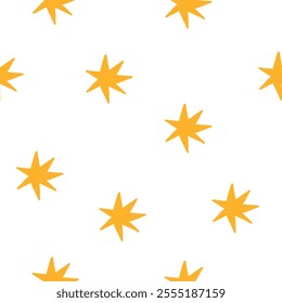 Hand drawn Christmas seamless pattern with decorative stars. Doodle simple illustration on white background.