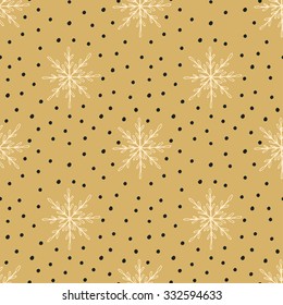 Hand drawn Christmas seamless pattern with snowflakes and Polka dots