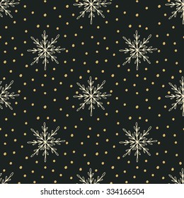 Hand drawn Christmas seamless pattern with snowflakes and Polka dots