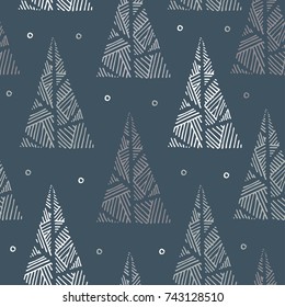 Hand drawn christmas seamless pattern with christmas trees.