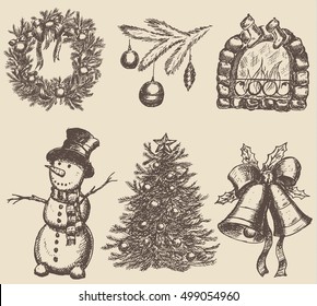 Hand drawn christmas set