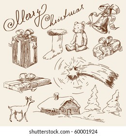 hand drawn christmas set