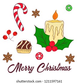Hand drawn christmas set. Set of Christmas and New Year elements. Vector illustration.