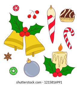 Hand drawn christmas set. Set of Christmas and New Year elements. Vector illustration.