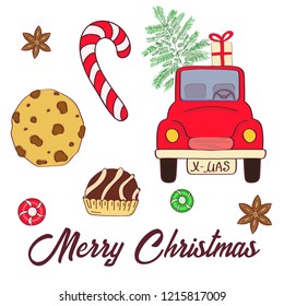 Hand drawn christmas set. Set of Christmas and New Year elements. Vector illustration.