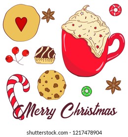 Hand drawn christmas set. Set of Christmas and New Year elements. Vector illustration.