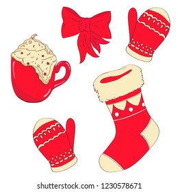 Hand drawn christmas set. Set of Christmas and New Year elements. Vector illustration.