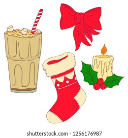 Hand drawn christmas set. Set of Christmas and New Year elements. Vector illustration.