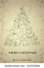 Hand Drawn Christmas Set. Christmas And New Year Symbols. Vector Illustration. Eps 10