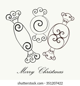 Hand drawn Christmas set of sweets for adult anti stress Coloring Page. Isolated on white background. Vector monochrome sketch. Eps 8.