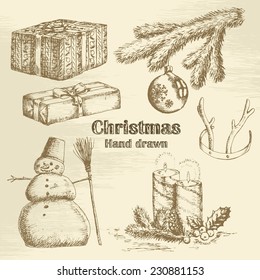 Hand drawn Christmas set. Vector sketch