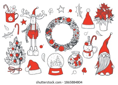 Hand drawn Christmas set.Vector sketch  illustration.