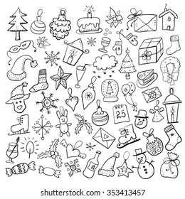 Hand drawn christmas sketch set