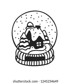 Hand drawn Christmas snow ball on white background. Creative ink art work. Actual vector doodle drawing decorations