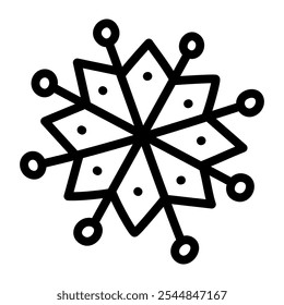 Hand drawn Christmas snowflake isolated. Winter decorative element for Christmas design, prints, posters, cards, stickers. Linear vector snowflake. New Year snow crystal in doodle style