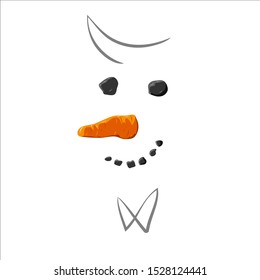 Hand drawn Christmas Snowman Face concept isolated on white background. Simple and cute snowman head with line drawn bow tie. Christmas winter symbol icon. design element for holiday decor