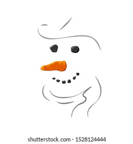 Hand drawn Christmas Snowman Face concept isolated on white background. Simple and cute snowman head with line drawn top hat and scarf. Christmas winter symbol icon. design element for holiday decor