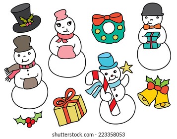 Hand Drawn Christmas Snowman & Snow Woman