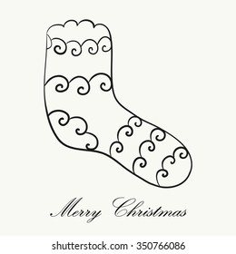 Hand drawn Christmas sock for adult anti stress Coloring Page. Isolated on white background. Vector monochrome sketch. Eps 8.