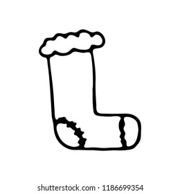 Hand drawn christmas sock doodle icon. Hand drawn black sketch. Sign symbol. Decoration element. White background. Isolated. Flat design. Vector illustration.