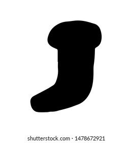 Hand Drawn christmas sock doodle. Silhouette icon. Decoration element. Isolated on white background. Flat design. Vector illustration.
