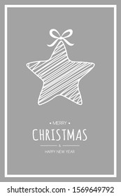 Hand drawn Christmas star with bow and wishes. Xmas greeting card. Vector