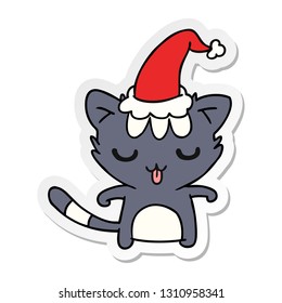 hand drawn christmas sticker cartoon of kawaii cat