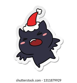 hand drawn christmas sticker cartoon of kawaii bat