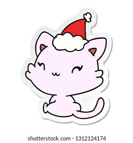 hand drawn christmas sticker cartoon of kawaii cat