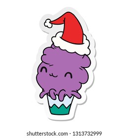 hand drawn christmas sticker cartoon of kawaii muffin