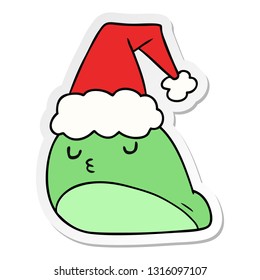 hand drawn christmas sticker cartoon of kawaii slug