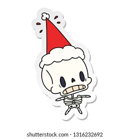 hand drawn christmas sticker cartoon of kawaii skeleton